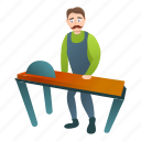carpenter, construction, machine, man, saw, table