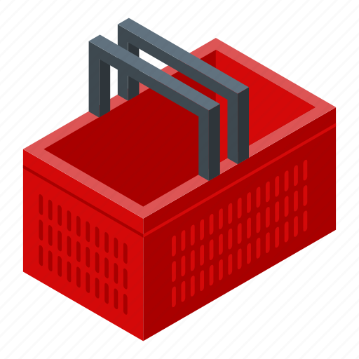 Basket, business, cartoon, computer, isometric, red, supermarket icon - Download on Iconfinder