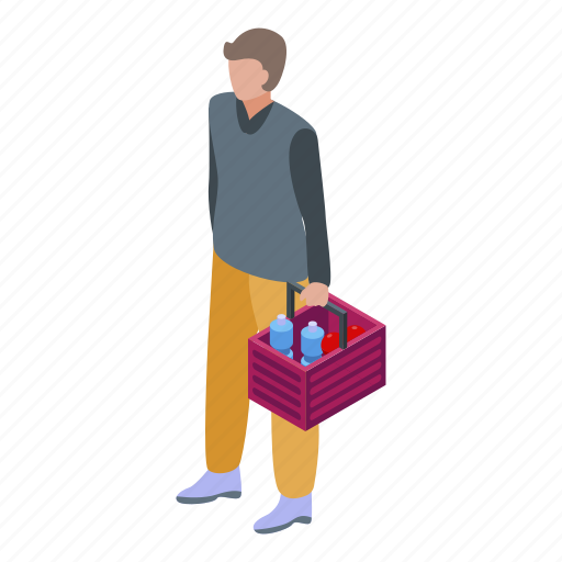 Basket, cartoon, full, isometric, man, shop, woman icon - Download on Iconfinder