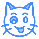 winking, cat, animal, expression, emoji