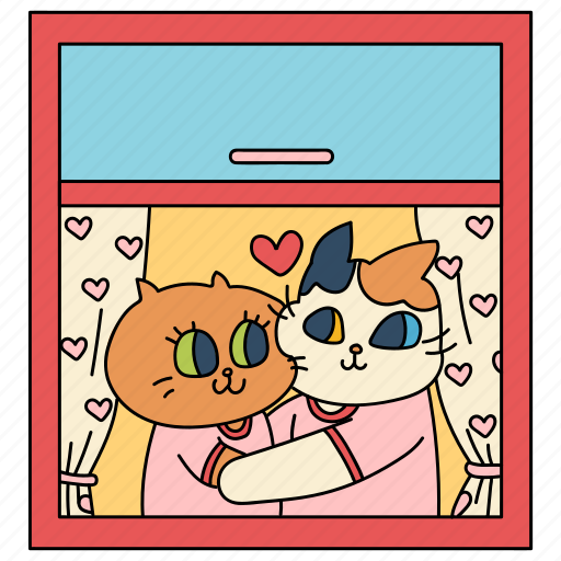Window, cats, couple, lover, love, valentine, hugging icon - Download on Iconfinder