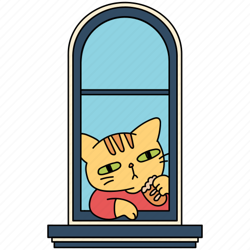 Window, cat, eating, bread, morning, bored, cat life icon - Download on Iconfinder