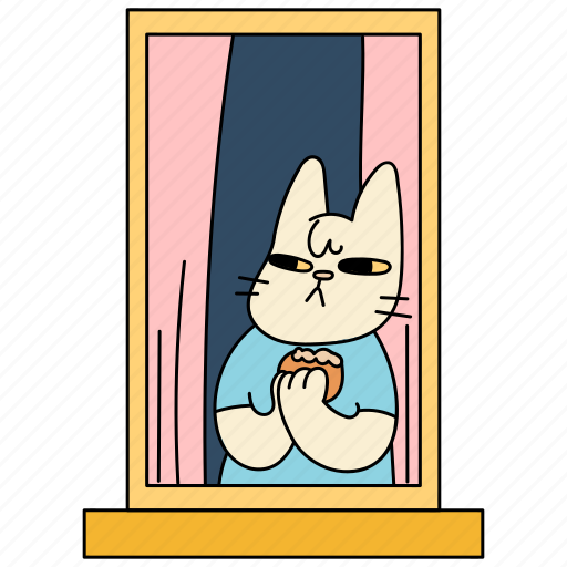 Window, cat, eating, bread, animal, cat life, food icon - Download on Iconfinder