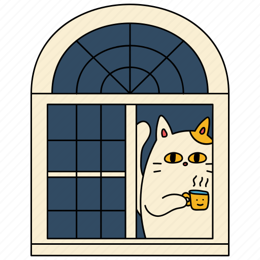Window, cat, coffee, morning, drinking, coffee break, cat life icon - Download on Iconfinder