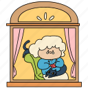 window, grandmother, cat, hobby, old woman, knitting, lifestyle