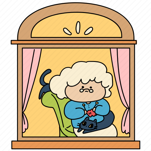 Window, grandmother, cat, hobby, old woman, knitting, lifestyle icon - Download on Iconfinder