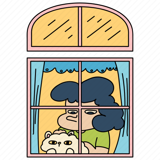Window, woman, petting, cat, cat lover, take care, pet icon - Download on Iconfinder
