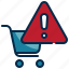 cart, shopping, caution, warning, exclamation, store 