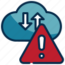 cloud, storage, data, transfer, caution, warning, exclamation