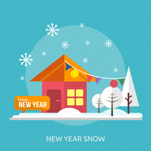 Happy new year, house, ice, new year snow, tree, winter icon - Download on Iconfinder
