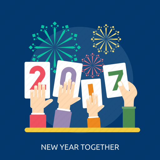 Fireworks, hand, happy new year, new year together, number icon - Download on Iconfinder