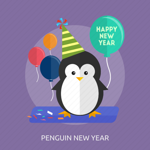 Balloon, happy new year, party, party hat, penguin new year icon - Download on Iconfinder