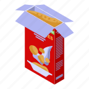 business, cartoon, cereal, flakes, isometric, open, package