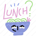 food, gestures, lunch, bowl, meal, sticker, character, invitation 