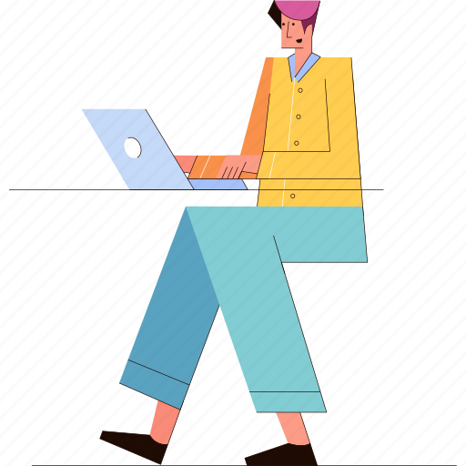 Man, computer, laptop, workspace illustration - Download on Iconfinder