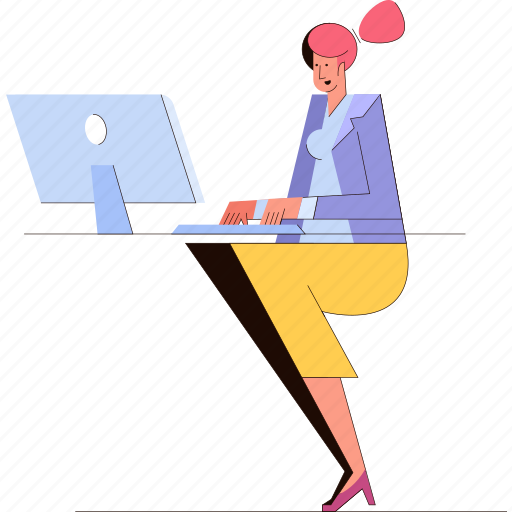 Woman, computer, monitor, workspace illustration - Download on Iconfinder