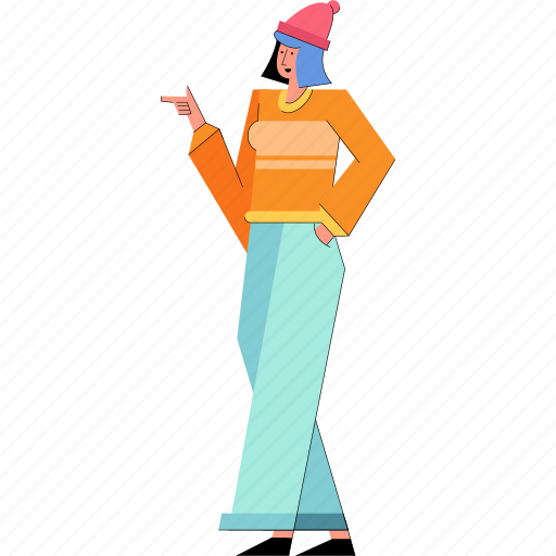 Pointing, woman, female, person illustration - Download on Iconfinder