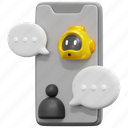 mobile, chatbot, phone, chat, bot, device, robot, 3d