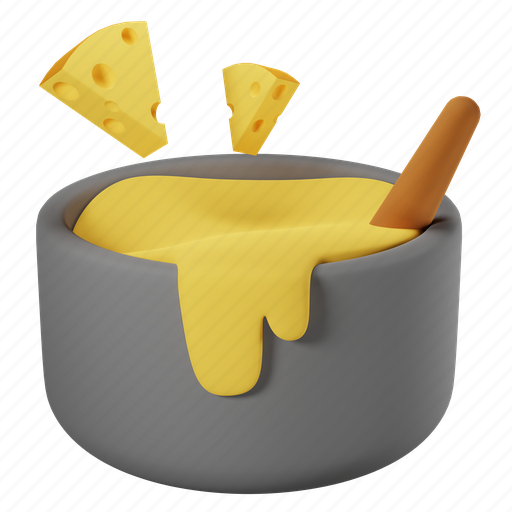 Fondue, cheese, food, dairy, piece, snack, slice 3D illustration - Download on Iconfinder