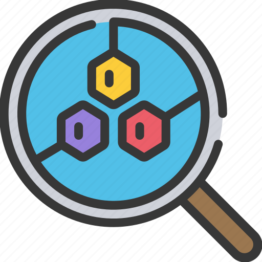 Research, chemicals, science, magnifying, glass, analysis, molecules icon - Download on Iconfinder
