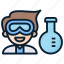 researcher, experiment, scientist, man, chemist, goggles, flask, boy, male 