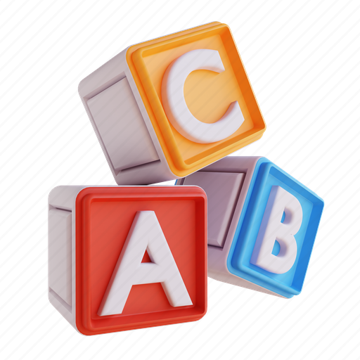 Illustration, alphabet, blocks, child, abc, kid, baby 3D illustration - Download on Iconfinder