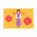 female, standing, chinese, lamp, decoration