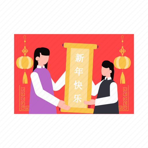 Girls, banner, roll, chinese, newyear icon - Download on Iconfinder