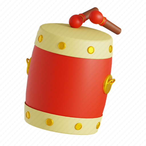 Chinese, drum, festival, traditional, new-year, culture, tradition 3D illustration - Download on Iconfinder