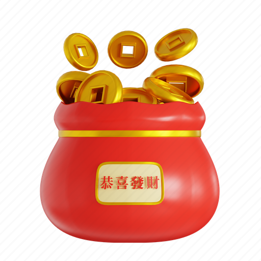 Lucky, bag, lucky bag, chienese, traditional, celebration, festival 3D illustration - Download on Iconfinder