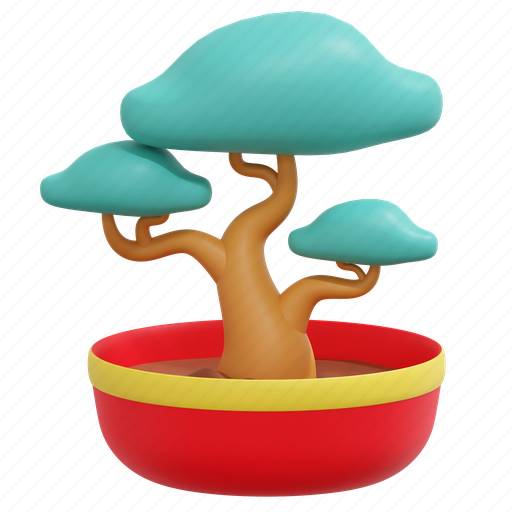 Bonsai, tree, in, pot, chinese, new, year 3D illustration - Download on Iconfinder