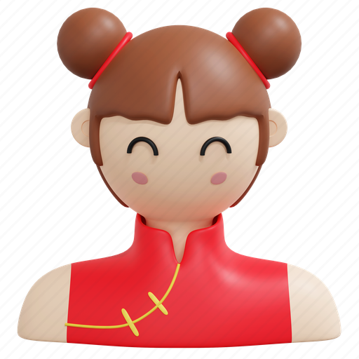 Chinese, girl, wearing, traditional, costume, new, year 3D illustration - Download on Iconfinder