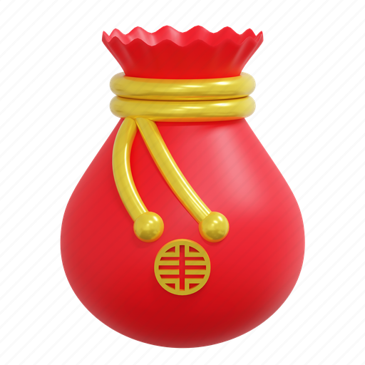 Gold, coin, bag, chinese, new, year, 3d 3D illustration - Download on Iconfinder