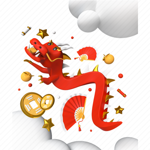 Dragon, fan, chinese new year, festival 3D illustration - Download on Iconfinder