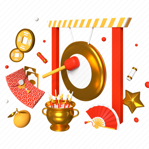 Gong, envelope, chinese new year, holiday 3D illustration - Download on Iconfinder