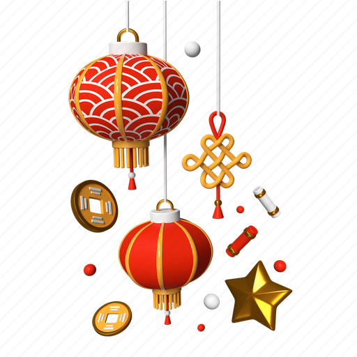 Lantern, chinese new year, knot, feng shui coins 3D illustration - Download on Iconfinder