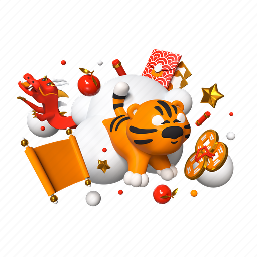 Tiger, dragon, chinese new year, holiday 3D illustration - Download on Iconfinder