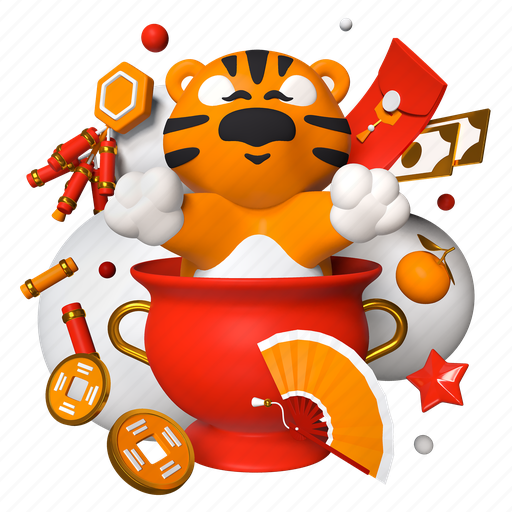Tiger, feng shui coins, chinese new year, holiday 3D illustration - Download on Iconfinder