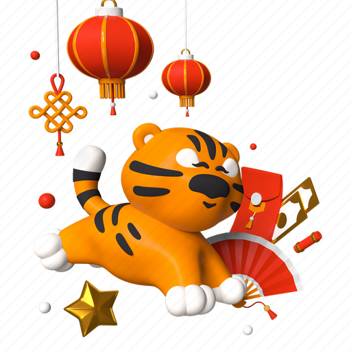 Tiger, lantern, chinese new year, traditional 3D illustration - Download on Iconfinder