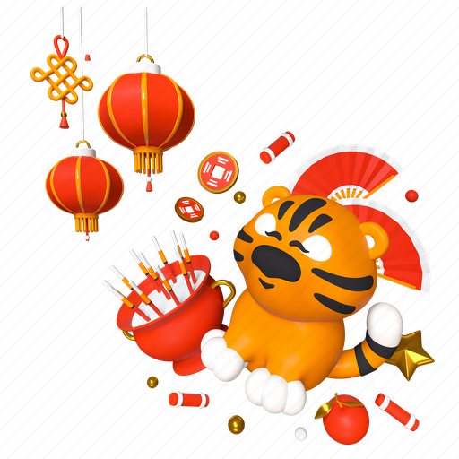Tiger, lantern, chinese new year, festive 3D illustration - Download on Iconfinder