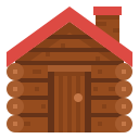 buildings, cabin, house, log, winter