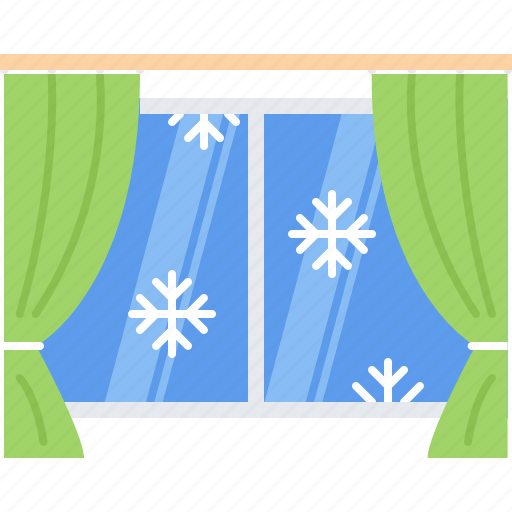 Christmas, curtain, snow, snowflake, window, winter icon - Download on Iconfinder