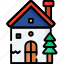 cristmas, liner, color, icon, house, home 