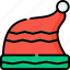 cristmas, liner, color, icon, santa hat 