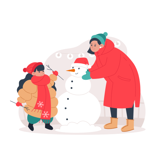 Snowman, playing, snow, winter, family, mom, daugther illustration - Free download
