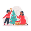 decorating, family, christmas tree, christmas, christmas decorations, fairy lights, mom, son, boy, quality time 