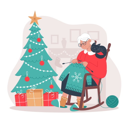 Knitting, grandma, grandmother, senior, elderly, christmas sweater, cozy illustration - Free download