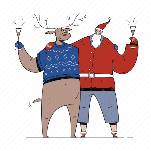 Deer, drinking, champagne, santa, xmas, christmas, drink illustration - Download on Iconfinder