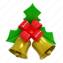 golden, bell, pine, leaf, decoration, christmas, illustration, alarm