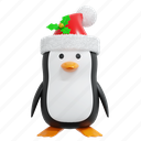 penguin, santa, hat, christmas, illustration, winter, cap, decoration